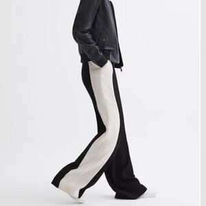 Reiss Saffron Contrast Side Wide Leg Trousers in Black Size 12